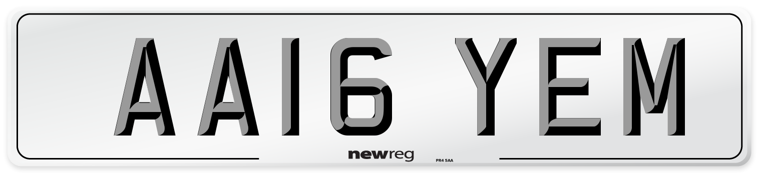 AA16 YEM Number Plate from New Reg